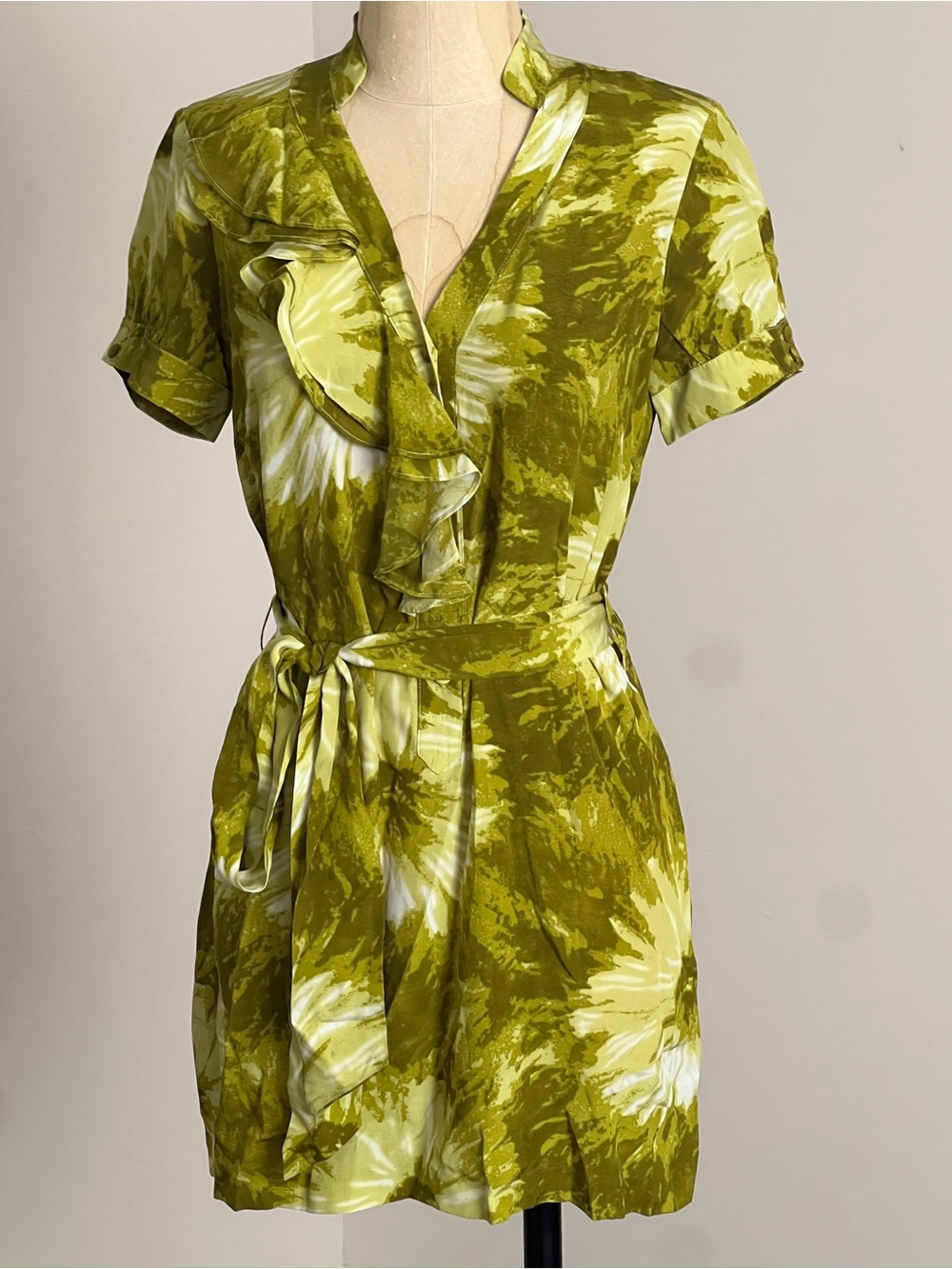 NWOT Anthropologie Tabitha 100% Silk Ruffle Abstract Floral Belted Dress 2